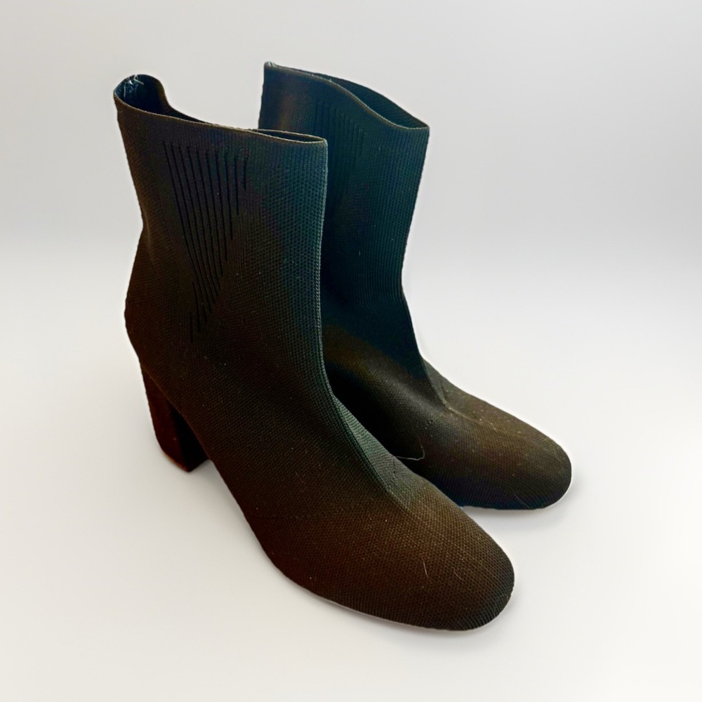 MIA Black Knit Sock Booties Block Heel Pointed Toe‎ Ankle Boots 8.5
